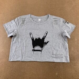 SweatyRocks Women's Medium Distressed Gray Short Sleeve Graphic Cropped Tee NWT